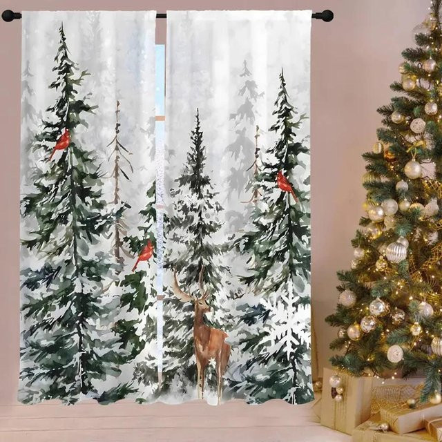 Moderne 3D Vorhänge für Mädchen und Wohnzimmer mit Grafikdesign, halbtransparent, Mehrfarbig, 2er-Set, Breite: 50 cm, Höhe: 160 cm - Bild 1