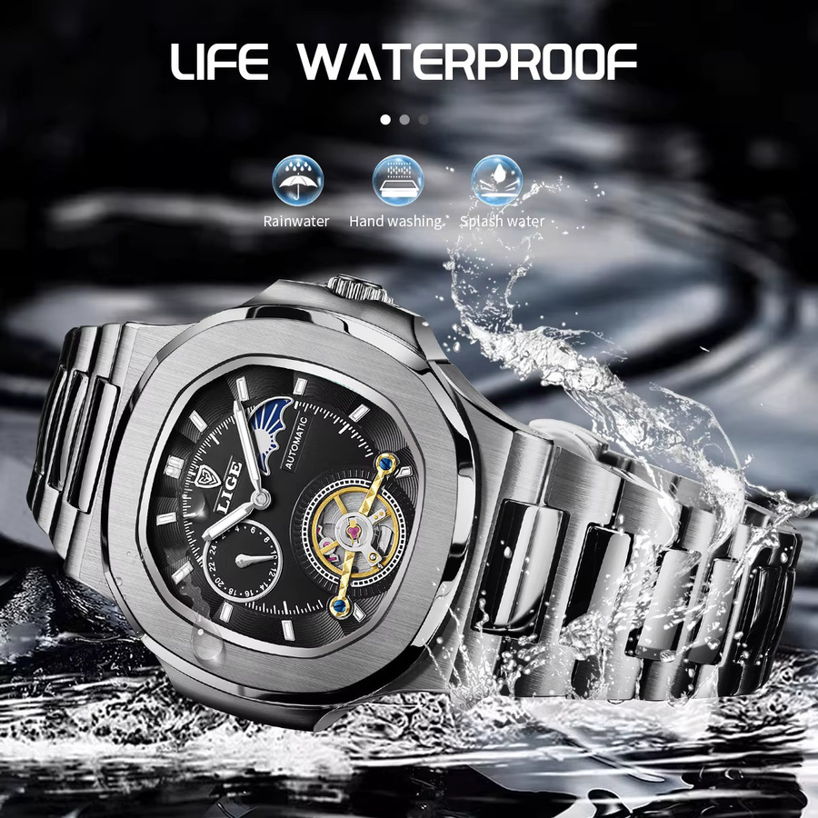 LIGE Armbanduhr, mechanisch, Edelstahl, Herren - Bild 4
