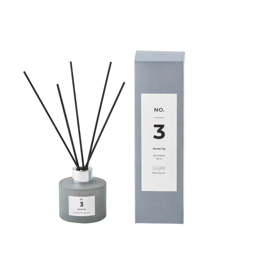 Illume x Bloomingville Reed Diffuser Santal Feige aus blauem Glas mit Silberakzenten, 100 ml - Bild 1