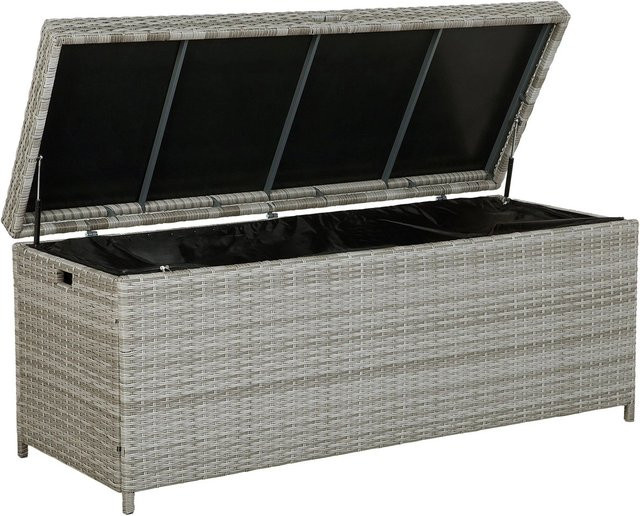 Beliani Truhe MODENA in Hellgrau aus Rattan und Kunststoff, B/T/H: 158 x 63 x 66 cm - Bild 1