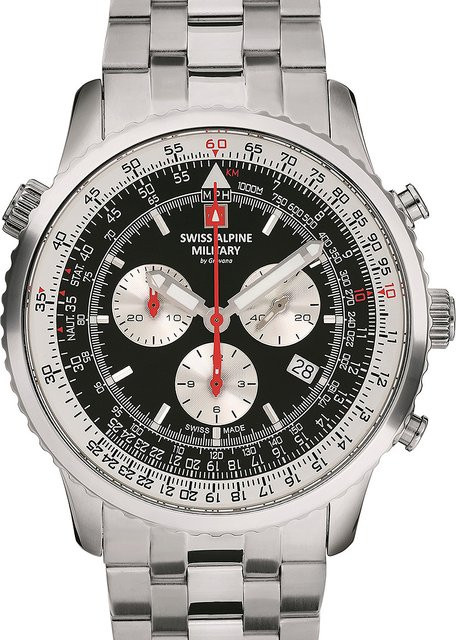 Swiss Alpine Military Chronograph, Quarz, Edelstahl, Schwarz, 45 mm, Herren - Bild 1