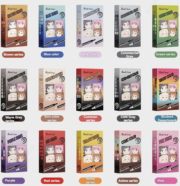 hopk Alkoholmarker Set mit Doppelspitze und Brush-Spitze, 12 Farben, Permanentmarker für Manga und Malbücher - Bild 1