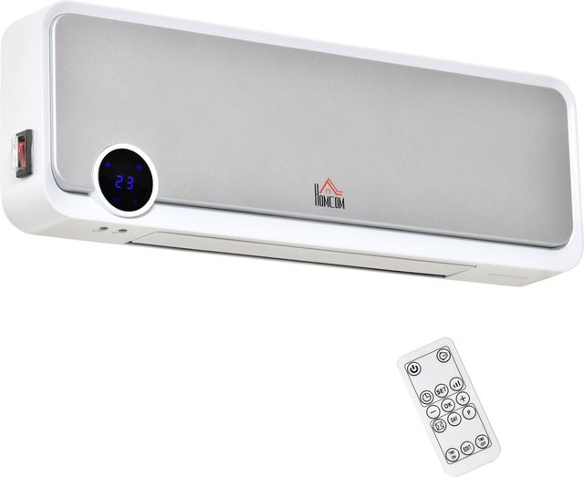 HOMCOM Keramik-Heizlüfter zur Wandmontage in Weiß mit 2000W, Fernbedienung, LED-Display und Timer - Bild 1