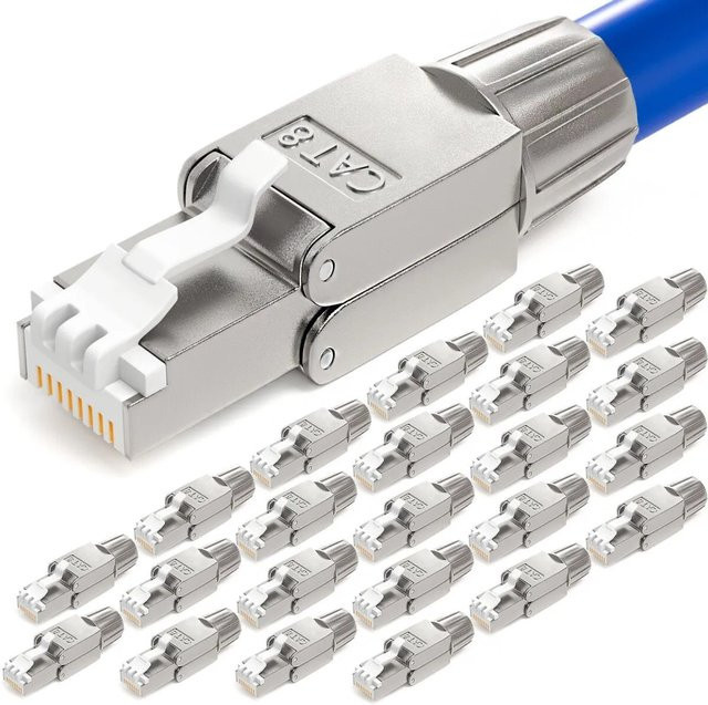 hb-digital 24er Set Netzwerkstecker CAT 8 RJ45 LSA STP mit vergoldeten Kontakten in Silber - Bild 1