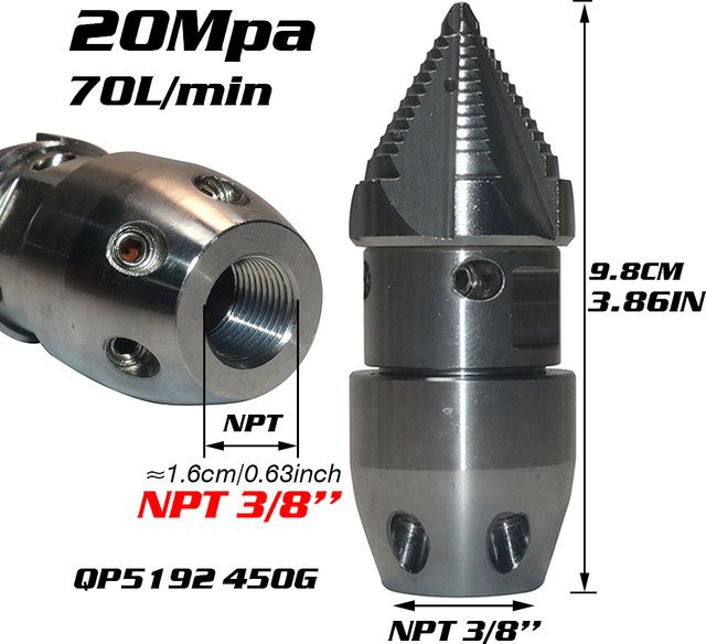 AMY CAR NEW FORCE Rotierende Hochdruck-Rotationsdüse NPT 3/8'' für Kanalisation und Schlammreinigung mit 70 l/min - Bild 1