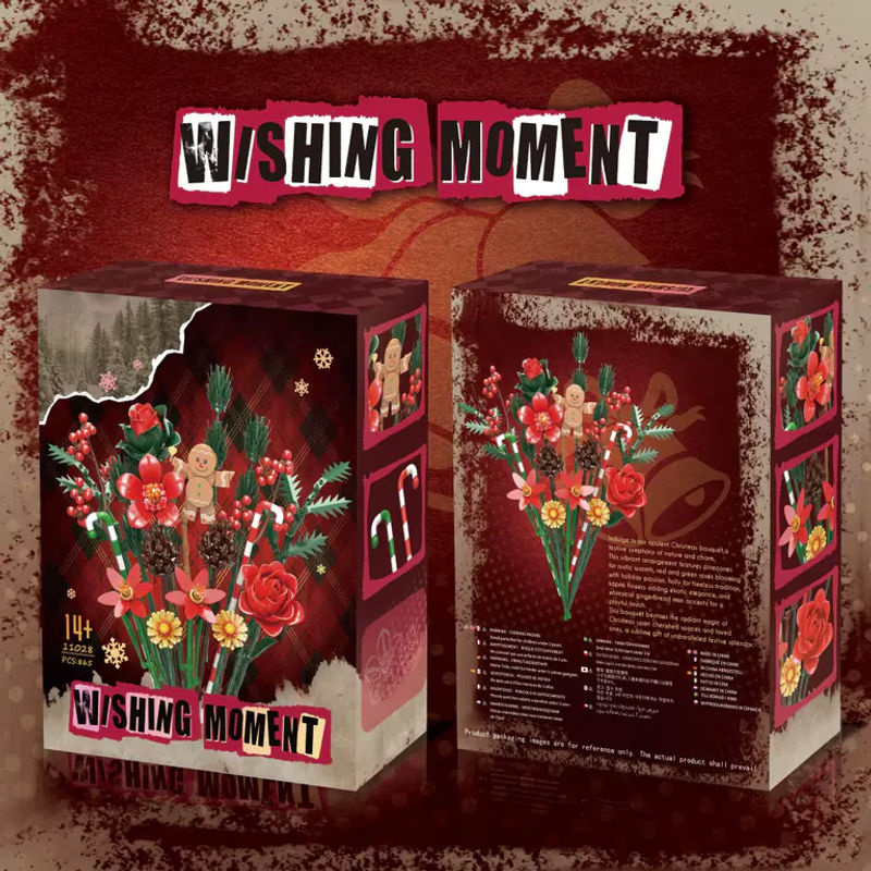 HUATEC Weihnachts Blumenstrauß Bausteine Set mit Rosen und Lebkuchen Puppen, Mehrfarbig, DIY Modell aus Kunststoff - Bild 4