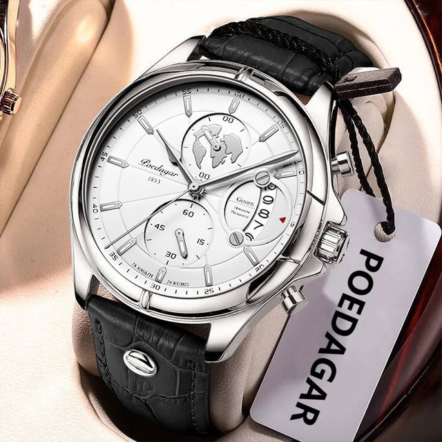 POEDAGAR Armbanduhr Chronograph, Quarz, Leder, Herren - Bild 1