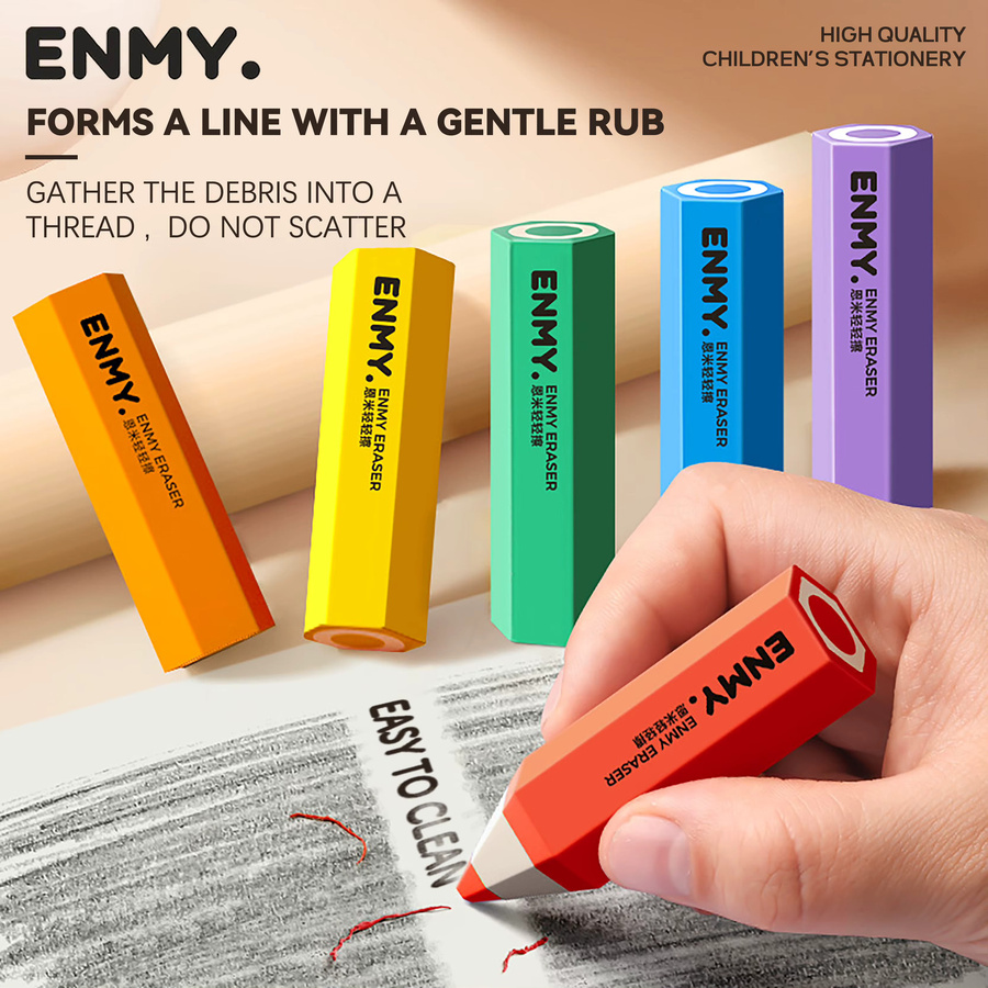 6er Set Regenbogen Radiergummis in sechseckiger Form aus weichem PVC für Zeichnungen und Skizzen, Mehrfarbig - Bild 2