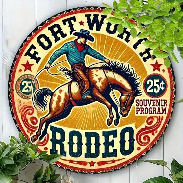 CIFBUY Vintage Cowboy Blechschild Rustikale Metall-Wandkunst Retro Rodeo Deko, B/H: 20,32 x 20,32 cm, Mehrfarbig - Bild 1
