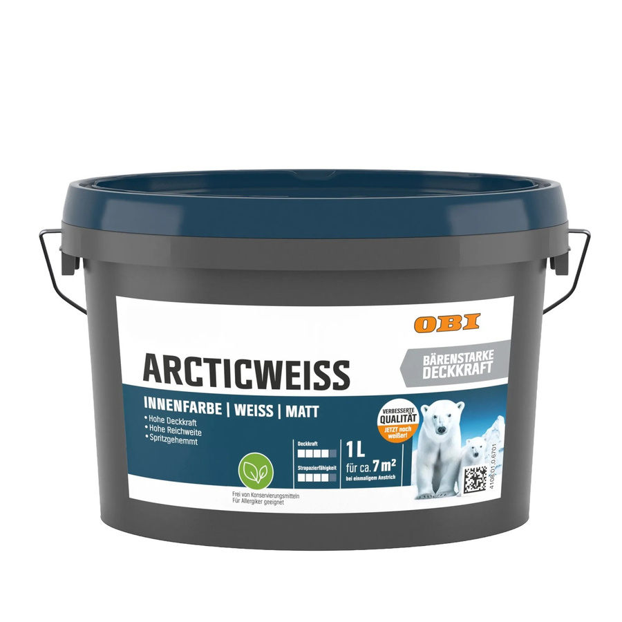 OBI Wandfarbe Arcticweiss Weiß Matt, 1 l - Bild 2