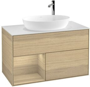 V&B Waschtischunterschrank Finion 100 mit Wandbeleuchtung in Eichenoptik, Breite: 100 cm, Tiefe: 50,1 cm, Höhe: 50,1 cm - Bild 1