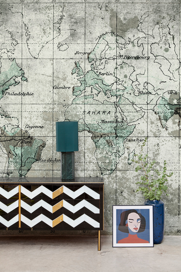 Coordonne Wandbild Old Map in Blau und Grau im abstrakten Antik-Stil - Bild 1