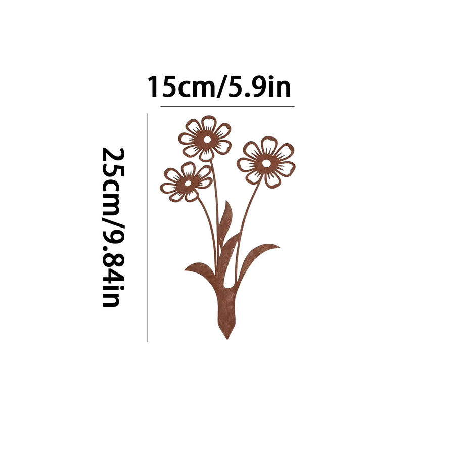 Schmiedeeiserner Gartendekorationsspieß in Braun mit floralem Design für Garten und Blumenbeete - Bild 3