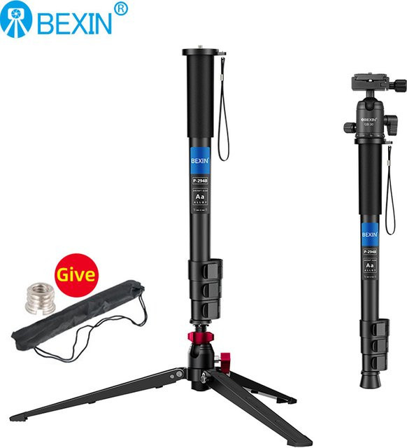 BEXIN P294B Leichtes Monopod aus Aluminium für DSLR Kameras, Schwarz, maximale Höhe: 145 cm, Traglast: 5 kg - Bild 1