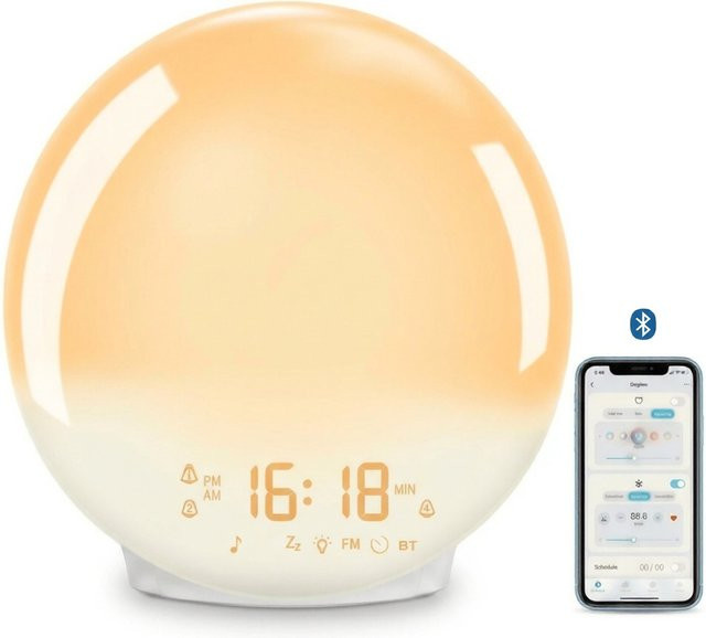 Niditon Intelligenter Wecker in Weiß mit Lichtfunktion, Digitaler Tischuhr mit Naturgeräuschen, Bluetooth-Lautsprecher, App-Steuerung und FM-Radio - Bild 1