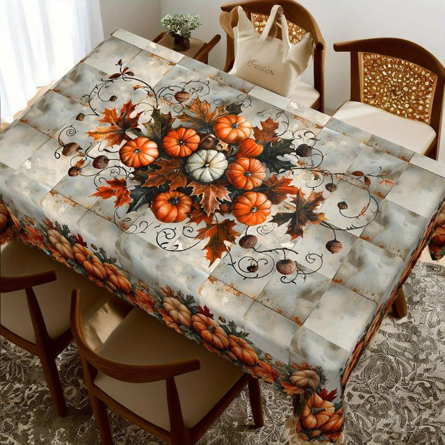 Wasserdichte rechteckige Tischdecke Beau Maison mit Kürbis-Herbstlaub-Design, B/L: 140 x 300 cm, Mehrfarbig - Bild 1