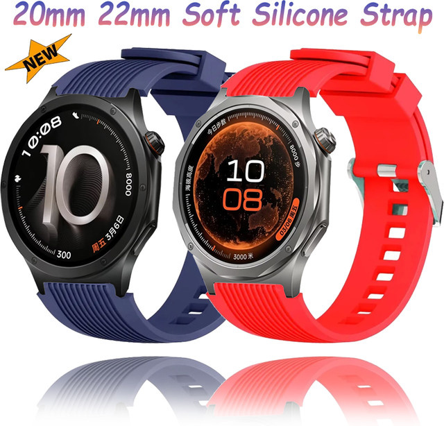 OPPO Uhrenarmband Silikon, Schwarz, Unisex, 20mm, 22mm - Bild 1