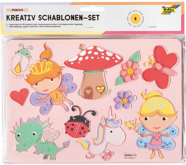 folia Kreativ-Schablonenset Princess inkl. Malvorlage 6-teiliges Set - Bild 1