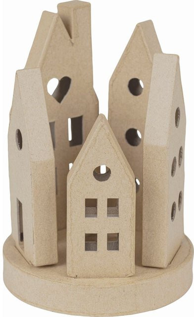 Teelichthalter Häuser von décopatch in Braun aus Pappmaché für Weihnachtsdekoration und festliche Anlässe, Höhe: 17,0 cm, Breite: 11,5 cm, Tiefe: 6,0 cm - Bild 1