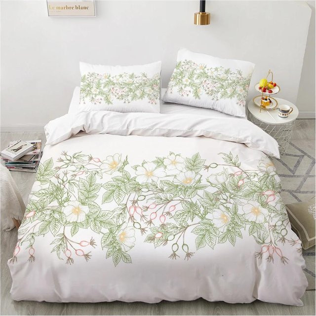 Luxuriöses 3D-Bettwäscheset Your Warm Home in Weiß mit floralem Design, bestehend aus Bettbezug und Kissenbezügen, B/H: 135 x 200 cm, Kissen: 50 x 70 cm - Bild 1