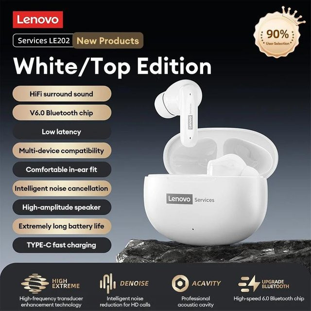 Lenovo LE202 Kabellose Bluetooth 6.0 In-Ear Kopfhörer mit AI-Geräuschunterdrückung und langer Akkulaufzeit in Weiß - Bild 4