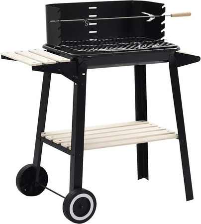 vidaXL Holzkohlegrill Standgrill mit Rädern und Ablagen in Schwarz