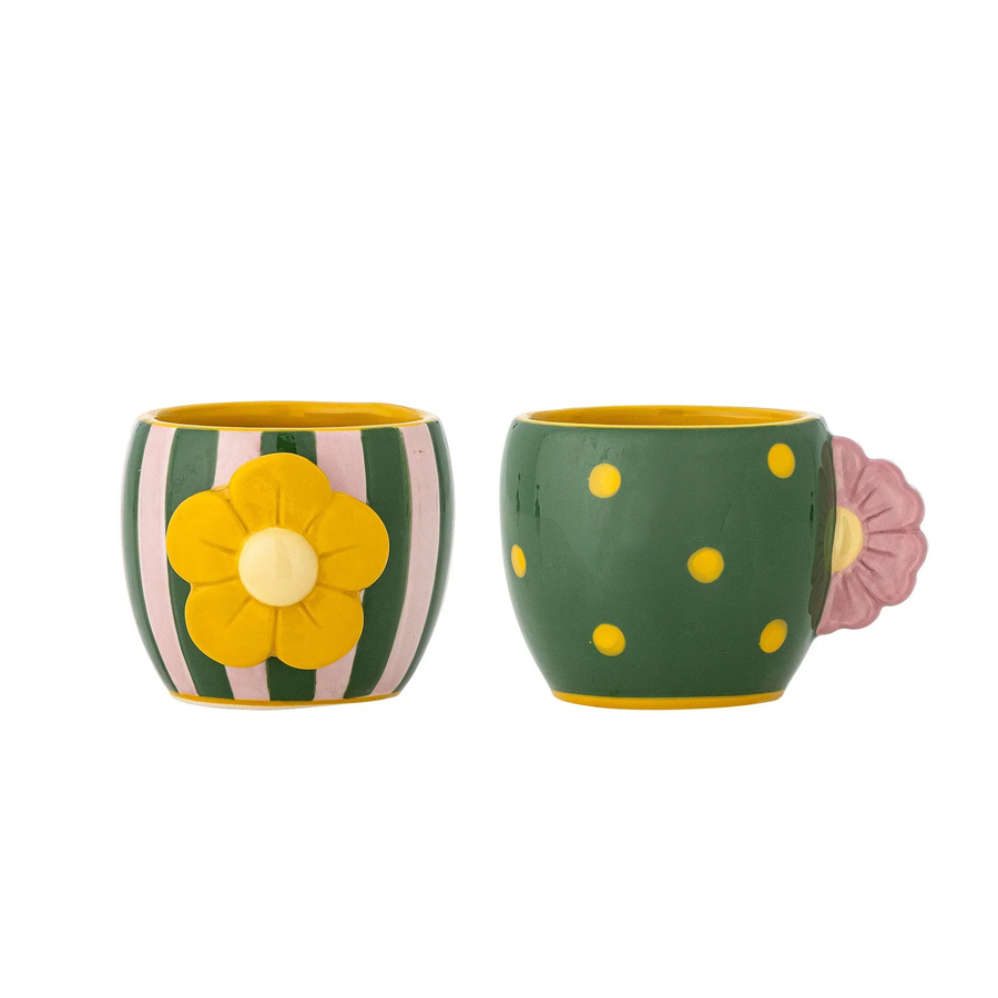 Bloomingville Tassenset Haisy aus Steingut, grün/mehrfarbig, 2er-Set - Bild 1