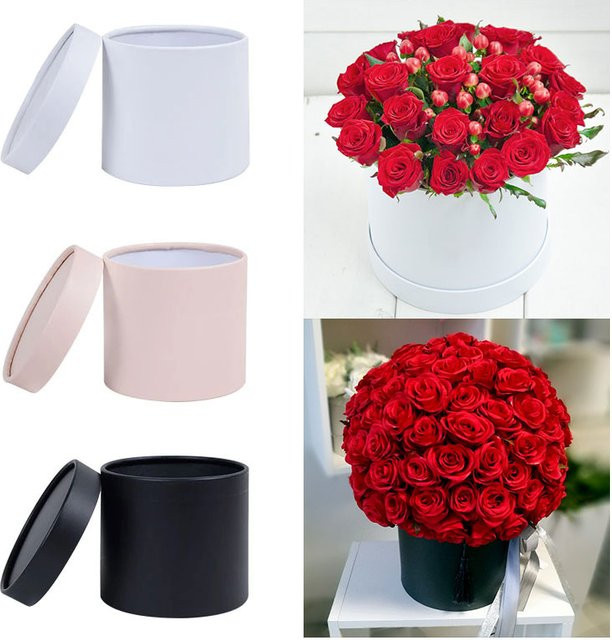 Runde Pappblumenbox in Weiß für Valentinstag, Hochzeit und Party, Durchmesser: 12 cm - Bild 1