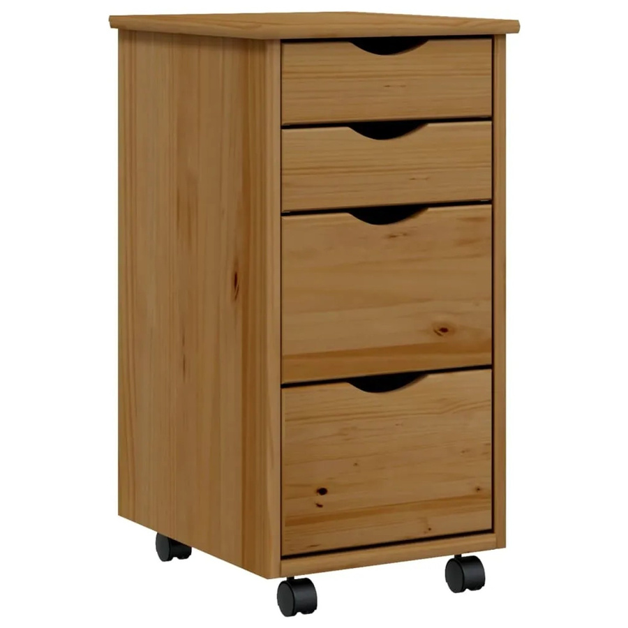 vidaXL Rollschrank MOSS aus massivem Kiefernholz mit Schubladen und Rollen, Honigbraun, B: 65,5 cm, T: 39,0 cm, H: 39,0 cm - Bild 2
