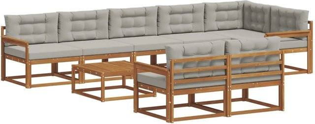 vidaXL Outdoor-Sofagarnitur 9-tlg. aus Akazienholz mit Kissen in Natur und Grau - Bild 1
