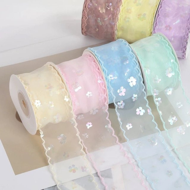 Plissiertes Chiffonband aus Seide für Geschenkverpackungen und Blumensträuße, Breite: 4 cm, Farbe: Gelb und Mehrfarbig - Bild 1