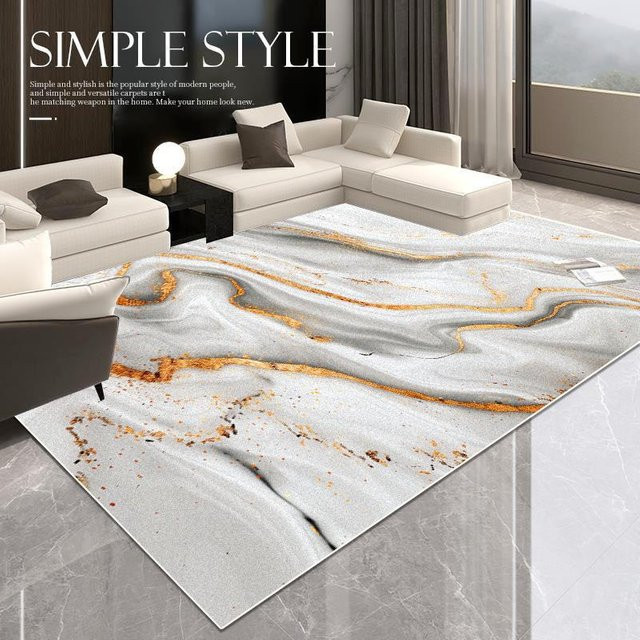 JGJG Teppich mit Marmor-Design in Weiß, moderner Flanell-Bodenmatten für Wohnzimmer und Flur, B/T: 90 x 60 cm - Bild 1