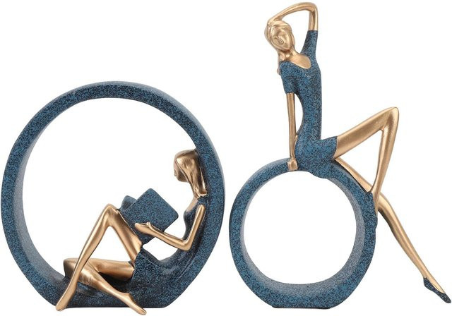 2er-Set OutsideWorld Harzfiguren Yoga-Mädchen als moderne ästhetische Kunstskulpturen für das Bücherregal in Grau und Blau - Bild 1