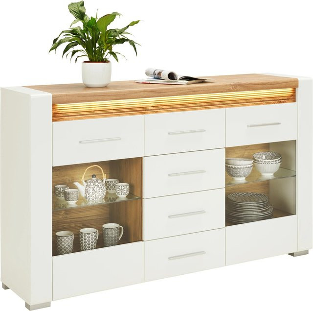 Mömax Sideboard Leonardo in Weiß Hochglanz mit integrierter Beleuchtung, B/T/H: 160 x 40 x 96 cm - Bild 1