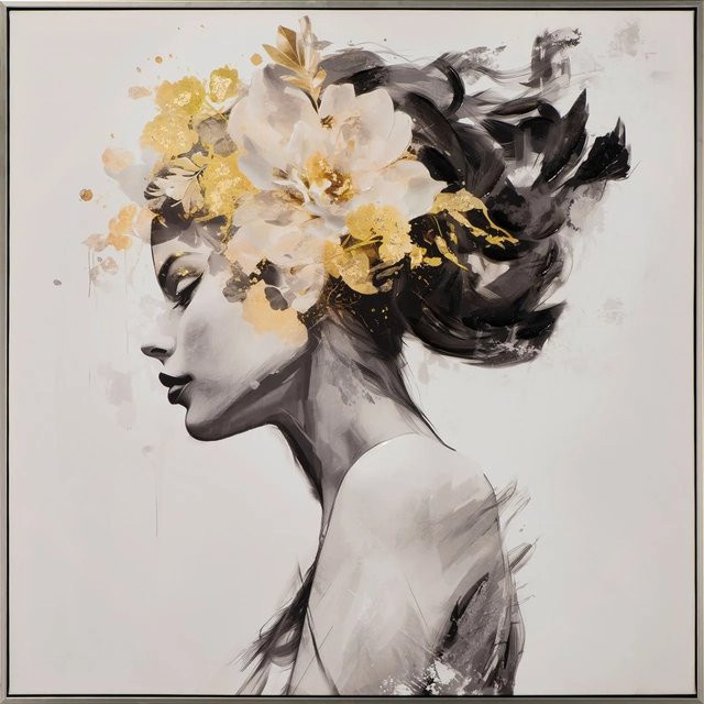Art Universe Leinwandbild Golden Flower Beauty, quadratisch, Farbe: Gold, B/H: 80 x 80 cm - Bild 1