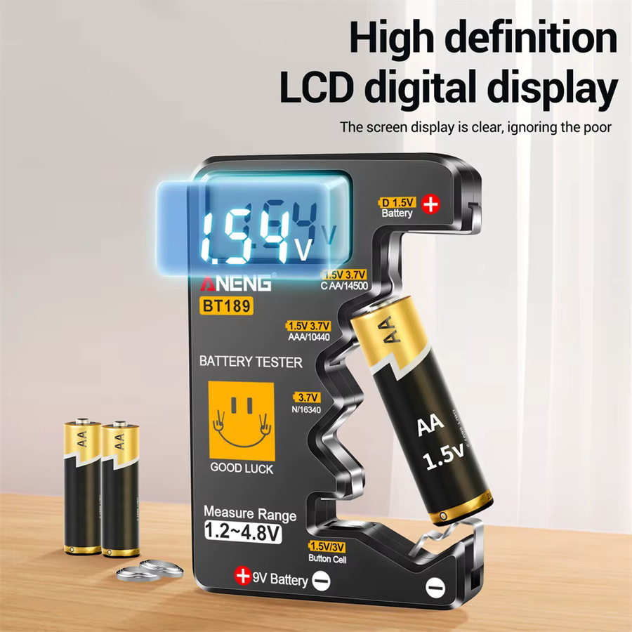 ANENG BT189 Digitaler Batterietester mit LCD-Anzeige für 9V, AAAAA und Knopfzellen in Schwarz - Bild 2