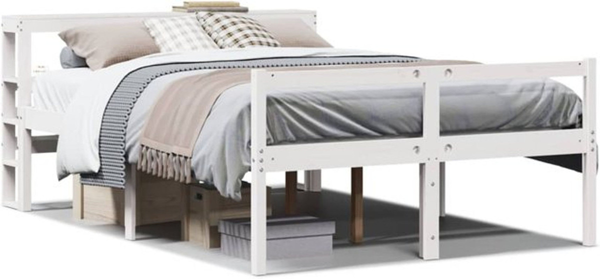 Vidaxl Seniorenbett aus Massivholz mit Kopfteil in Weiß, B/T/H: 120 x 190 cm - Bild 1