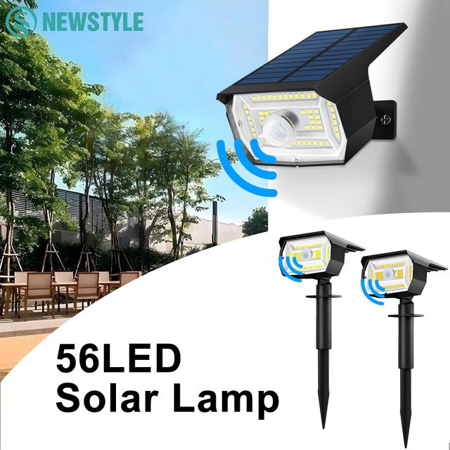 Solar-Landschaftsstrahler mit 56 LEDs und Bewegungsmelder für den Außenbereich, wasserdicht, 3-Modus, Solarwandleuchte für Garten, Hof und Veranda - Bild 1