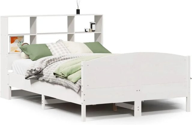 vidaXL Massivholzbett aus Kiefer mit Regal in Weiß, B/T/H: 160 x 200 cm - Bild 1