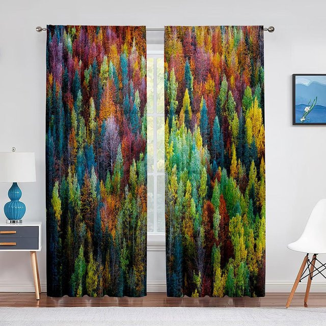 Binchi Outdoor Equipment Transparenter Voile Vorhang Wald Motiv Natur Grün B: 100 cm, H: 250 cm - Bild 1
