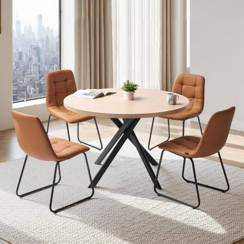 VEVOR Esszimmergruppe mit rundem Esstisch und 4 gepolsterten Stühlen in Orange, modernes Set mit Melaminplatte für Küche und Esszimmer - Bild 1
