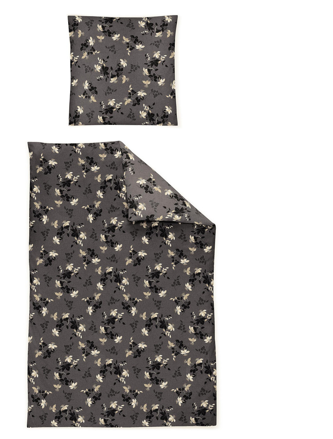 Irisette Edelflanell Bettwäsche Alpaka Blumen grau natur, Set bestehend aus Bettbezug und Kissenbezug, B/H: 155 x 220 cm und 80 x 80 cm - Bild 1