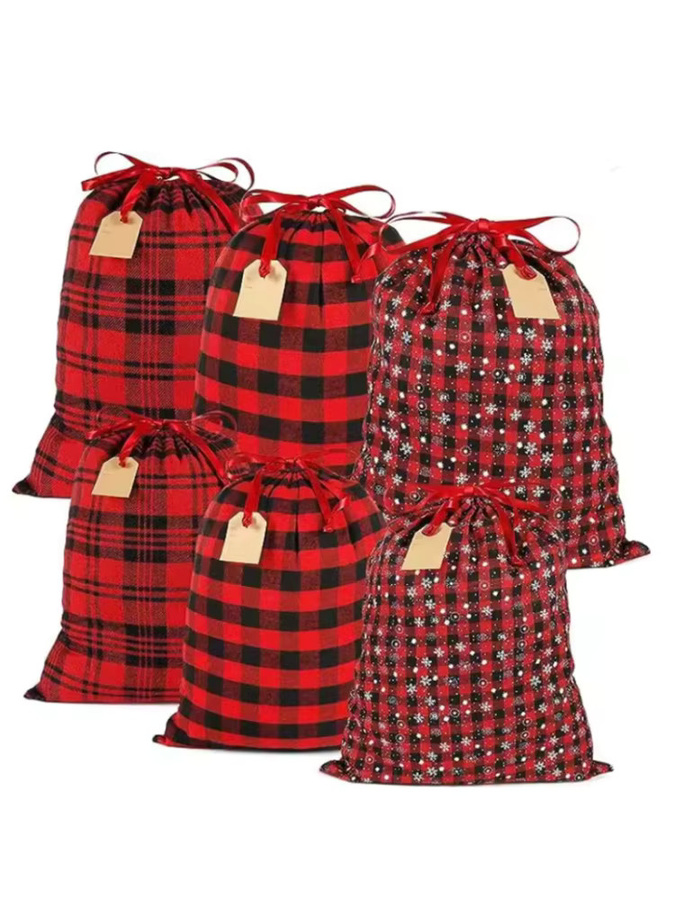 Rote Weihnachtsgeschenktüte aus Baumwollstoff mit Kordelzug und Schneeflockendruck, B: 50 cm, H: 40 cm - Bild 4