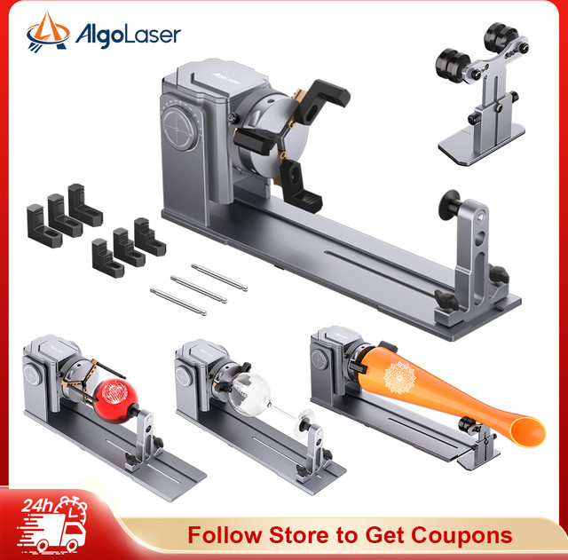 AlgoLaser ARC Rotierende Spannzangen-Drehachse für Lasergravierer zur Bearbeitung von sphärischen und zylindrischen Objekten, Schwarz, 180° Drehung, 1-80 mm - Bild 1