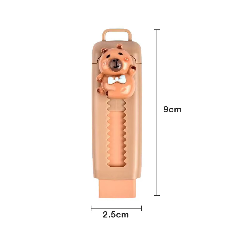 Einziehbarer Capybara-Radiergummi im Cartoon-Design in Braun für Schule und Büro - Bild 3