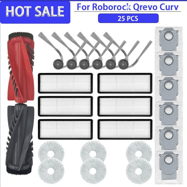 Roborock Ersatzteil-Set für Roboterstaubsauger Qrevo Curv, Qrevo Edge und Qrevo S5V mit Hauptbürste, Seitenbürste, HEPA-Filter, Mopp und Staubbeuteln - Bild 1