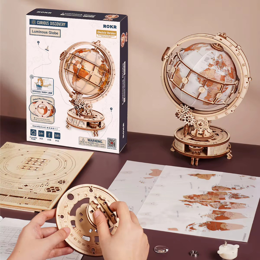 Robotime Leuchtender Globus, 3D Holzpuzzle, Weltraum, ab 14 Jahren - Bild 6