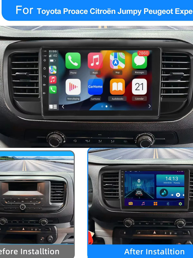 ESSGOO 9 Zoll Autoradio mit 8-Kern Prozessor, 6 GB RAM + 128 GB Speicher, Apple Wireless CarPlay und Android Auto, 2 DIN mit 4G, WLAN und GPS Navigation für Citroën Jumpy 3, Peugeot Expert und Toyota Proace, Schwarz - Bild 6
