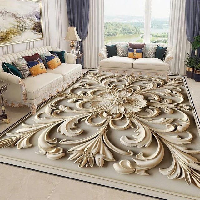 Karpetti 3D Blumenteppich in Beige, weicher Flanell-Teppich mit floralem Design, rutschfest und waschbar, B x T: 160 x 200 cm - Bild 1