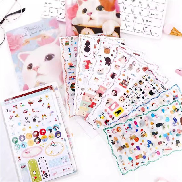 8er Paket Kawaii Katzen Aufkleber Set für Tagebuch und Notebook in Multicolour - Bild 1